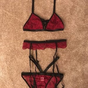 NWOT! Strappy Red Lace Garter Lingerie Set